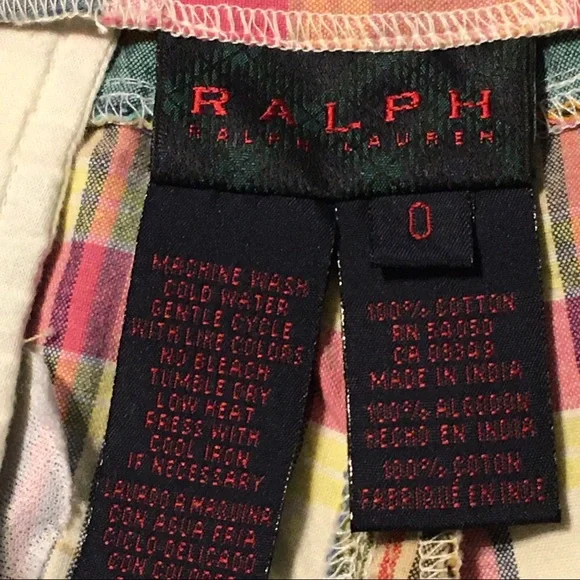 Vintage Lauren Ralph Lauren Madras Plaid Patch Shorts 0 - Picture 7 of 7